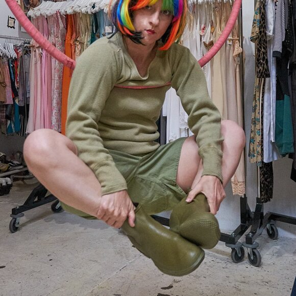 1960s America’s Paracord Army Green Galoshes Rain Boots - Picture 2 of 11